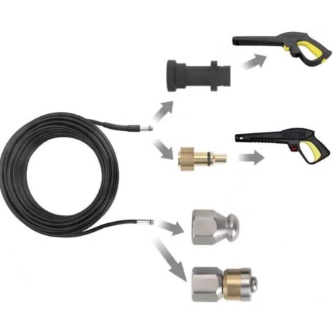 GROOFOO Tuyau Débouche Canalisation pour Kärcher,Kit de Nettoyage du Tuyau de Vidange du Nettoyeur Haute Pression avec Buse à Jet et Buse à Jet Rotatif pour Kärcher K2-K7 Séries et LAVOR(20M)