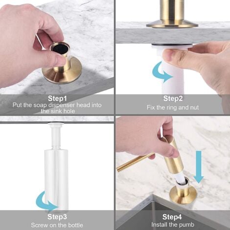 GROOFOO Pompe à Savon  Distributeur de Désinfectant Distributeur de Savon Liquide Flacon 500ml  Accessoires de Cuisine (Or)