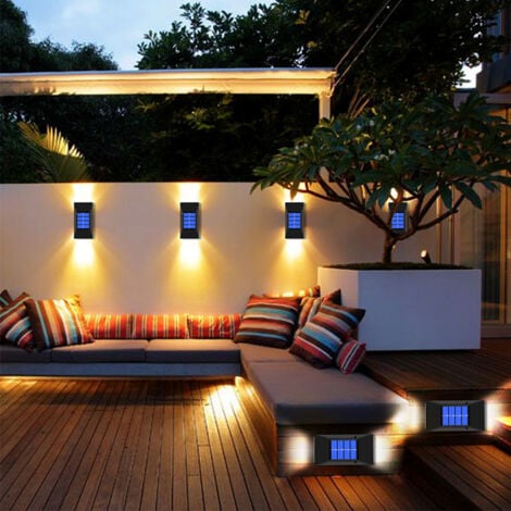 GROOFOO Applique solaire décoration extérieure jardin applique murale jardin étanche haut et bas applique murale décoration extérieure lumineuse 4 pièces lumière chaude GROOFOO