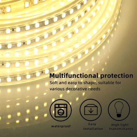 GROOFOO 5M Ruban LED Pour Exterieur 220V 4000K Blanc Positif 5 Metres IP67 Etanche Bandeau Lumineuse a LED (Blanc positif, 5m)