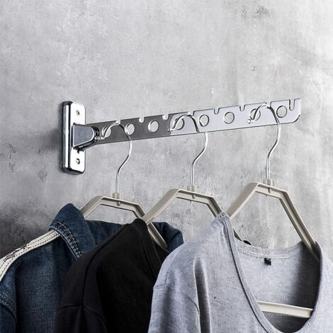 GROOFOO Lot de 2 Étendoirs Muraux Rabattables en Acier Inoxydable - Accroche Murale pour Vêtements, Linge - Idéal Chambre, Salon, Balcon (Sliver 8 Trous)