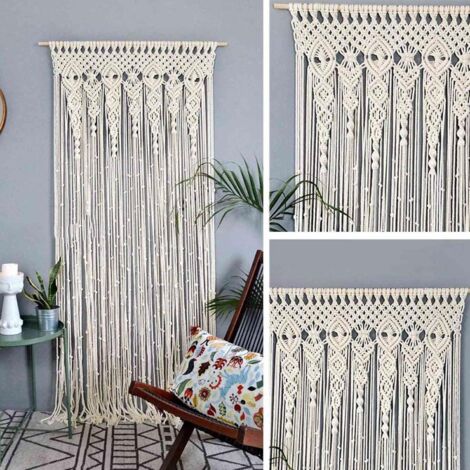 GROOFOO 95X200cm Macrame Tapisserie Murale, Tissée en Macramé pour Porte, Séparateur de Pièce, Rideau de Fenêtre, Rideau de Porte, Arrière-Plan de Mariage, Décoration Murale Bohème