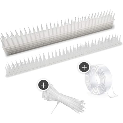 GROOFOO Pics Anti-Pigeons – Plus de 5 m – Répulsif Contre Les Oiseaux avec Pointes Extra Hautes pour Balcon, clôtures et Toit – avec Ruban adhésif imperméable et Serre-câbles – Lot de 12(Blanc)