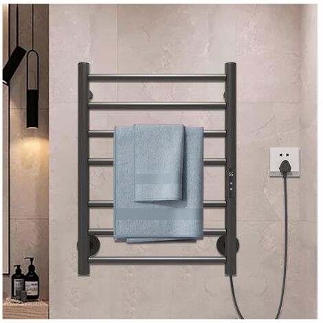 Chauffe-Serviettes, sèche-Serviettes avec minuterie, Affichage LED, contrôle de température constante, sèche-Serviettes électrique Mural câblé, Noir (1/5)