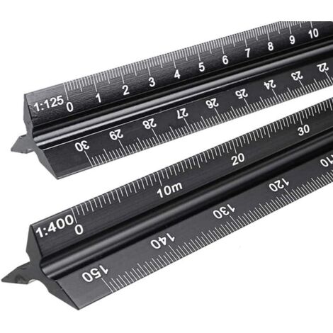 Lot de 2 règles à échelle de réduction triangulaires en aluminium pour architectes et ingénieurs : 1:20,1:25,1:50,1:75,1:100,1:125/1:100,1:200,1:250,1:300,1:400,1:500 (1/5)