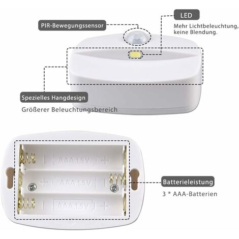 Lumière de détecteur de mouvement,paquet de 2 Veilleuse PIR LED Auto On Off,Applique murale,Lampes de placard,Lumières sres pour escaliers,couloir,salle de bain,cuisine,armoire  [Classe énergétique A+