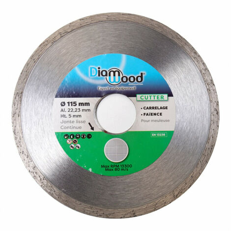 Diamwood – Disque diamant 115 mm pour meuleuse – Alésage 22,23 mm – Découpe précise carrelage et faïence – Vitesse max 15 300 T/min