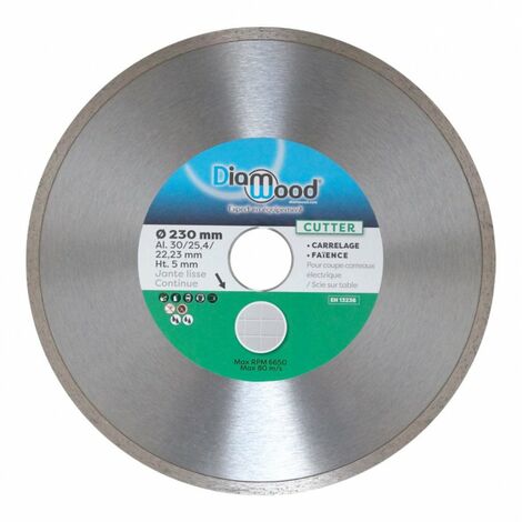 Diamwood – Disque diamant 230 mm pour meuleuse – Alésage 25,4 mm et 22,23 mm – Coupe précise carrelage et faïence – Hauteur jante 5 mm