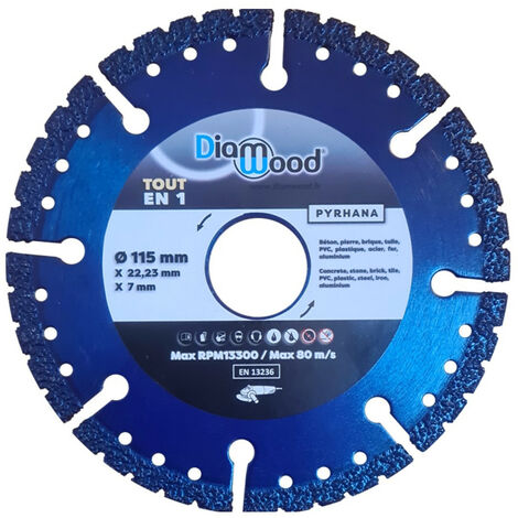 Diamwood – Disque diamant pour meuleuse ⌀ 115 mm – Alésage 22,23 mm – Coupe nette sur béton, brique, pierre, bois, PVC – Corps ventilé