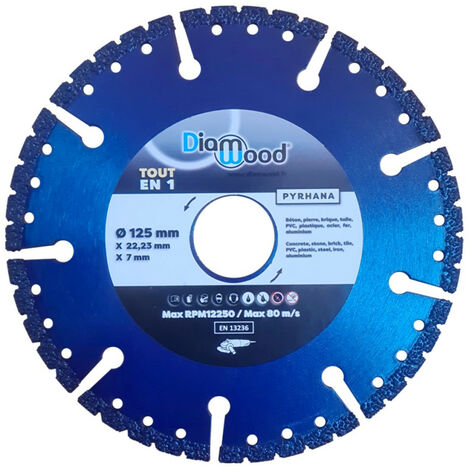Diamwood – Disque diamant 125 mm pour meuleuse – Alésage 22,23 mm – Coupe nette béton, cuivre, brique, pierre, tuile, bois, PVC