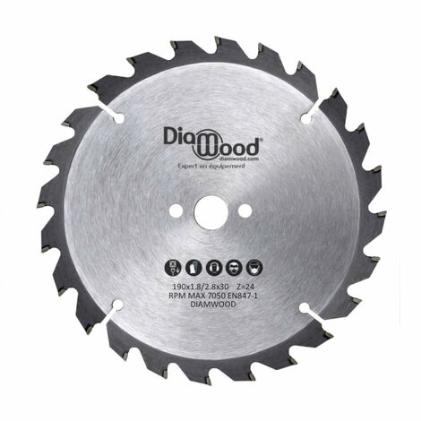 Diamwood – Lame de scie circulaire 190 mm – Alésage 30 mm – 24 dents – Pour bois tendre et exotique – Épaisseur 2,8/1,8 mm (1/4)