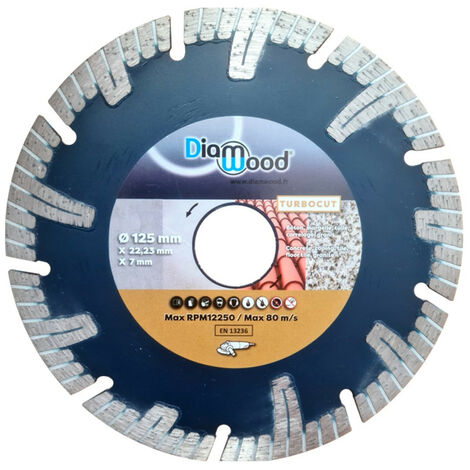Diamwood – Disque diamant turbo 125 mm – Alésage 22,23 mm – Épaisseur 2,0 mm – Découpe béton, carrelage, granit, pierre naturelle – Performance élevée