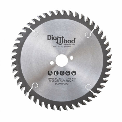 Diamwood – Lame de scie circulaire 180 mm – Alésage 30 mm – 48 dents alternées – Pour bois tendre et exotique – Finition universelle (1/4)