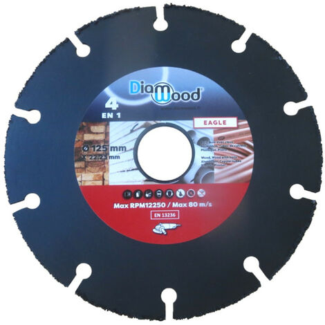 Diamwood – Disque diamant pour meuleuse Ø 125mm – Alésage 22,23mm – Multiusage pour bois, PVC, plâtre, fibrociment – Coupe nette et précise
