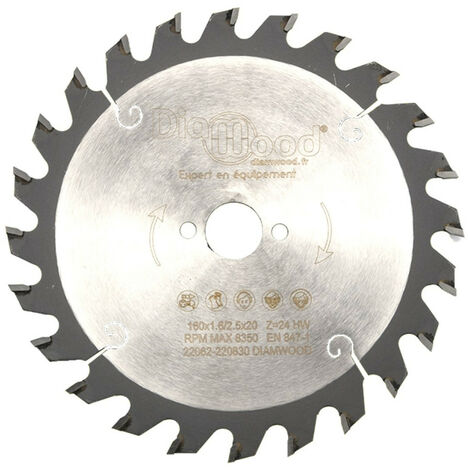Diamwood – Lame de scie circulaire 160 mm – Alésage 20 mm – 24 dents alternées – Pour bois tendre et exotique – Épaisseur 2,5 mm