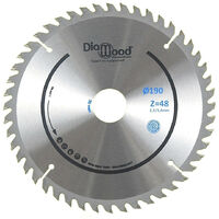 Diamwood – Lame de scie circulaire 190 mm – 48 dents carbure pour bois tendre et MDF – Alésage 30 mm avec bagues de réduction – Vitesse max 7050 tr/min
