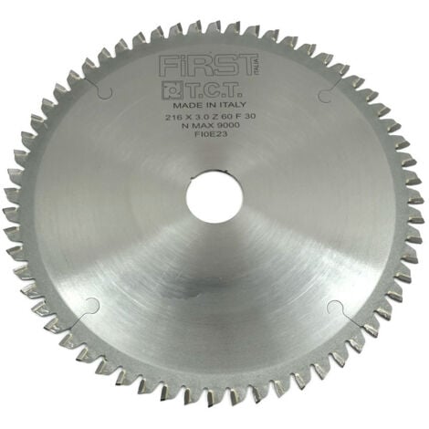 FIRST ITALIA Lame de Scie Circulaire HM D. 216 x Al. 30 x ép. 3,0 mm x Z60 TP Neg pour Alu/Bois - Finition Précise - Idéale pour Professionnels