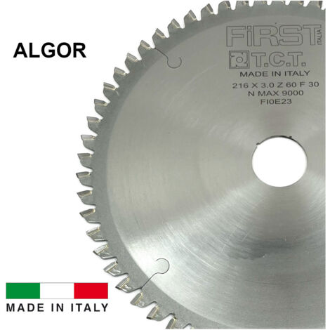 FIRST ITALIA Lame de Scie Circulaire HM D. 216 x Al. 30 x ép. 3,0 mm x Z60 TP Neg pour Alu/Bois - Finition Précise - Idéale pour Professionnels