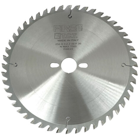 FIRST ITALIA Lame de Scie Circulaire HM D. 250 mm avec Denture Alternée - Alésage 30 mm - 48 Dents - Performance Professionnelle en Bois Tendre et Exotique