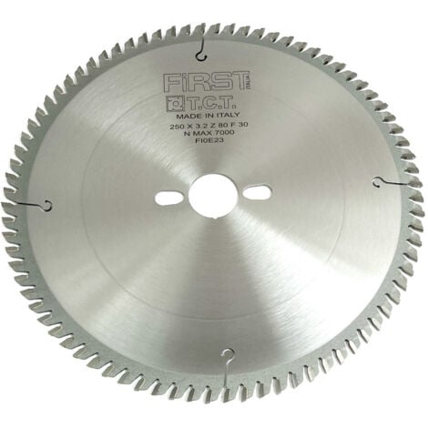 FIRST ITALIA Lame de Scie Circulaire HM D. 250 mm avec 80 Dents et Alésage de 30 mm - Acier Carbure - Conçue pour Finitions de Bois Tendre et Exotique