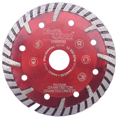 Diamwood Disque Diamant Turbo Cannelé HPT - D. 125 mm - Alésage 22,23 mm - Hauteur 10 mm - Épaisseur 2,2 mm - Idéal pour Tuile, Granite, Béton Armé (1/3)