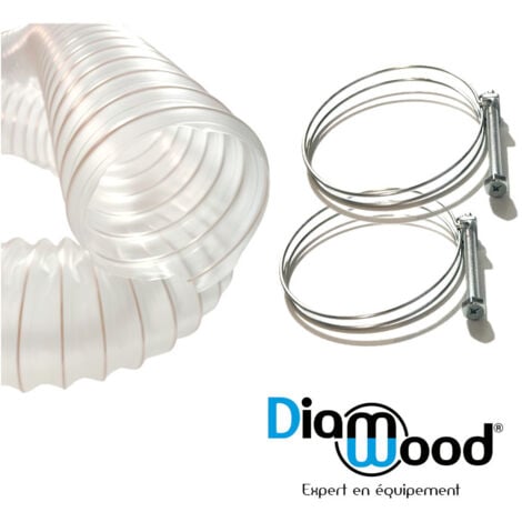Diamwood Tuyau Flexible Aspiration de Poussières et Copeaux en PU Acier Cuivré - 2,5M - D.100mm - Épaisseur 0,4mm - Antistatique - Inclut 2 Colliers de Serrage