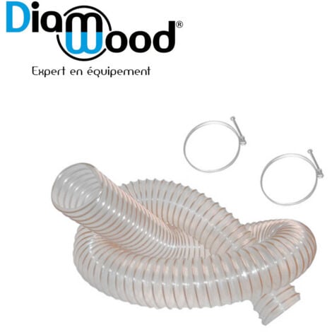 Diamwood Tuyau Flexible Aspiration de Poussières et Copeaux en PU Acier Cuivré - 2,5M - D.100mm - Épaisseur 0,4mm - Antistatique - Inclut 2 Colliers de Serrage
