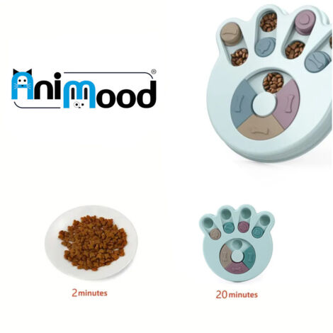ANIMOOD - Gamelle Interactive pour Chiens & Chats - Bol Anti-Glouton pour Croquettes - Puzzle Alimentaire pour Alimentation Lente - Facile à Nettoyer - Couleur Bleu