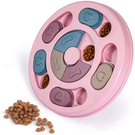 ANIMOOD - Gamelle Interactive pour Chiens & Chats - Bol Anti-Glouton pour Croquettes - Puzzle Alimentaire pour Alimentation Lente - Facile à Nettoyer - Couleur Rose