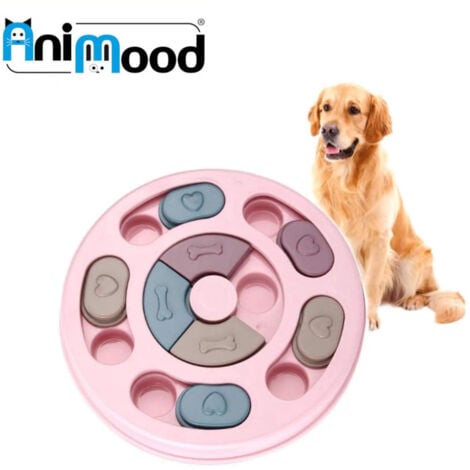 ANIMOOD - Gamelle Interactive pour Chiens & Chats - Bol Anti-Glouton pour Croquettes - Puzzle Alimentaire pour Alimentation Lente - Facile à Nettoyer - Couleur Rose