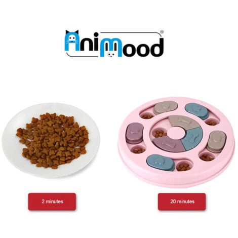 ANIMOOD - Gamelle Interactive pour Chiens & Chats - Bol Anti-Glouton pour Croquettes - Puzzle Alimentaire pour Alimentation Lente - Facile à Nettoyer - Couleur Rose