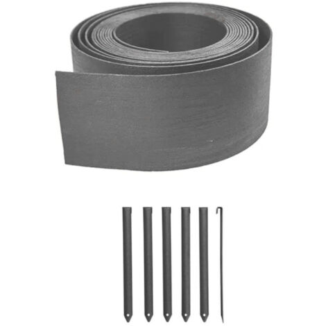 Bordure de jardin flexible gris anthracite 9x4,5 cm – Longueur 5 m en PE recyclé et fibres de bois – Séparateur pelouse avec 6 piquets métalliques – D-Work