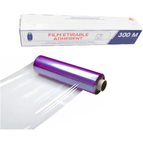 D-Work Film Étirable Alimentaire 30 Cm X 300 M - 8 Microns, Boîte Distributrice Avec Lame, PVC Sans Phtalates