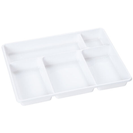 Lot de 50 plateaux repas 5 compartiments en polystyrène – Dimensions 290 x 224 x H. 30 mm – Compatible aliments jusqu'à 70°C – D-Work