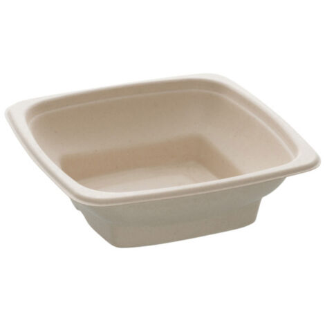 D-Work Saladiers Carrés Pyramidaux di 750 ml en Pulpe de Canne - 300 pièces - Dimensions 18 x 18 x H. 5 cm - Épaisseur résistante - Biodégradable et compostable - Parfait pour usage alimentaire (1/2)