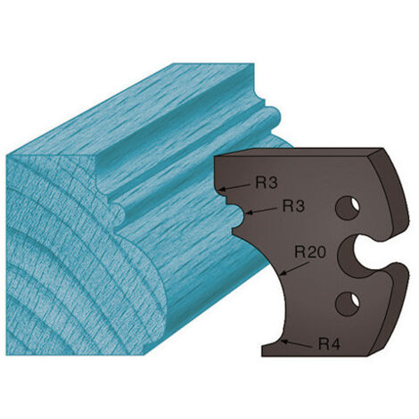 Diamwood Jeu de 2 Contre-fers Profilés Acier Ht. 48 x 5,3 mm Moulure Régence A243 - Épaisseur 5,3 mm - Entraxe 24 mm - Compatible avec Porte-Outils Toupie