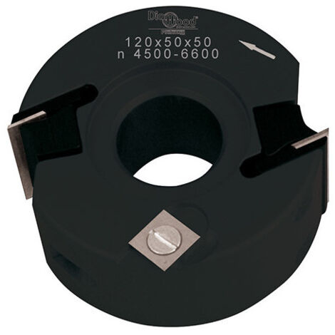 Diamwood Porte-outils de toupie à feuillurer et profiler - D. 120 mm - Ht. 50 mm - Alésage 50 mm - Z 2 et V 1+1 - Outil professionnel, haute qualité, alliage léger (1/2)
