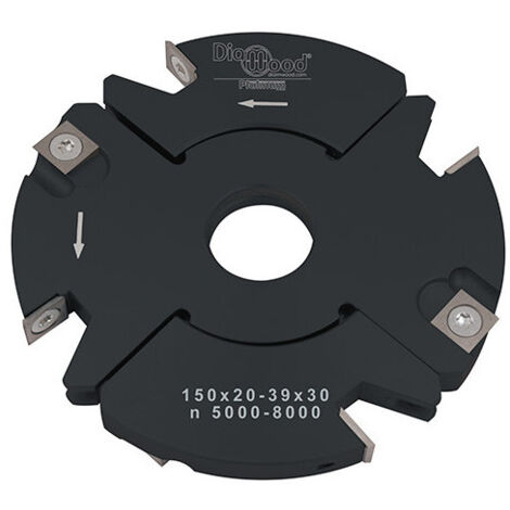 Diamwood – Porte-outils de toupie à feuillurer et tenonner D. 150 mm – Alésage 30 mm – Épaisseur réglable 20 à 39 mm – 4 plaquettes carbure – Conception suisse