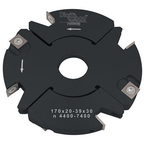 Diamwood Porte-outils de toupie à feuillurer et tenonner D. 170 mm avec plaquettes carbure - Épaisseur réglable 20 à 39 mm - Alésage 30 mm - Z 2+2, V 2+2 - Outil en alliage léger