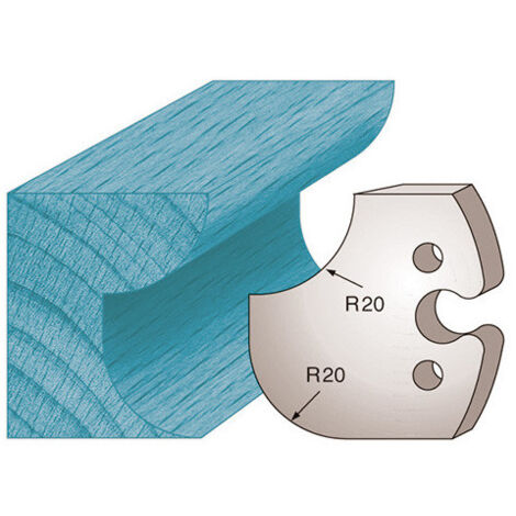 Diamwood Jeu de 2 fers profilés Ht. 50 x 5,5 mm avec acier SP - Congé et quart de rond 20 mm - Épaisseur 5,5 mm - Entraxe des trous 24 mm - Compatible CMT, HOLZMANN et plus