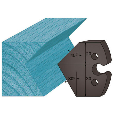 Diamwood Jeu de 2 contre-fers profilés en Acier avec chanfrein 45° et 30° - Ht. 48 x 5,3 mm - Trou (24 mm) - Épaisseur 5,3 mm pour porte-outils de toupie de qualité professionnelle (1/2)