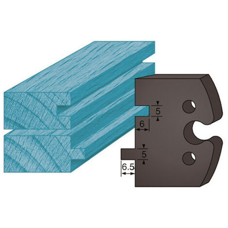 Diamwood Jeu de 2 contre-fers profilés en Acier - Ht. 48 x 5,3 mm - Épaisseur 5,3 mm - Languette/Rainure 5 mm - Compatible avec porte-outils de toupie hauteur 50 mm (1/2)
