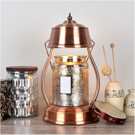 D‑WORK - Lampe Chauffante pour Bougie Parfumée - Hauteur 16 cm - Intensité Réglable - Diffusion de Parfum Sans Flamme - Design Élégant - Couleur Cuivre (1/5)