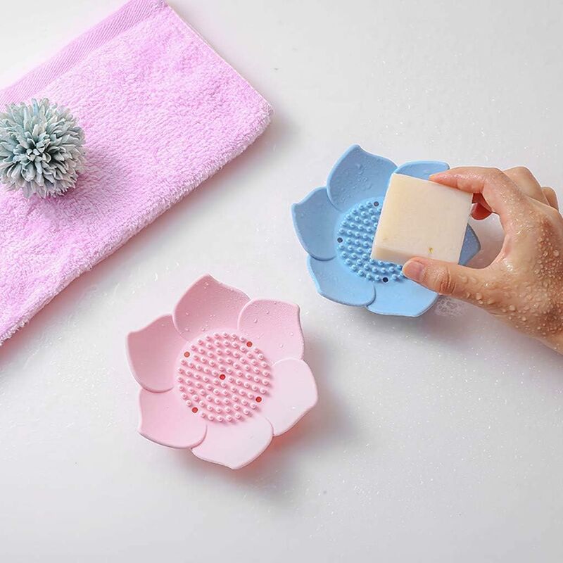 Portasapone da parete in silicone a forma di fiore da bagno - Ventosa - Per  lavabo, vasca, doccia, spugna - Rosa