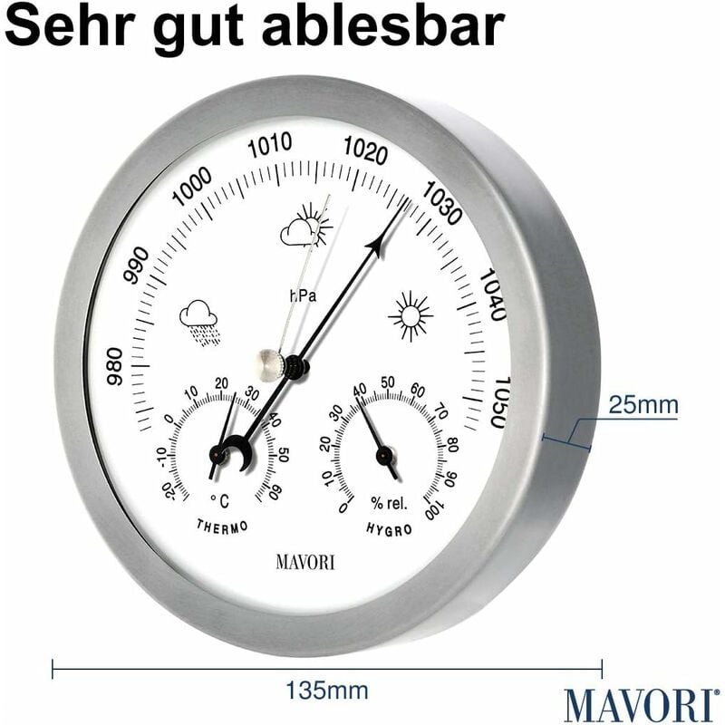 Stazione meteorologica analogica in Acciaio Inox - con barometro, termometro  e igrometro - da Interni ed Esterni