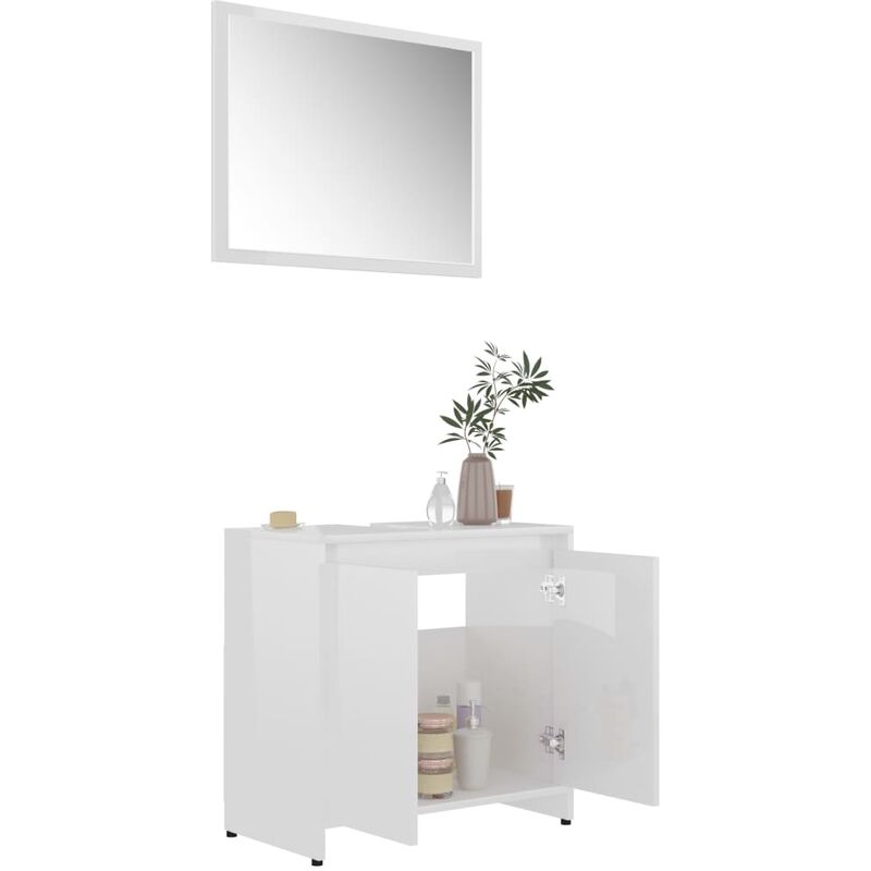 Set Mobili da Bagno 4 pz Bianco Lucido in Truciolato