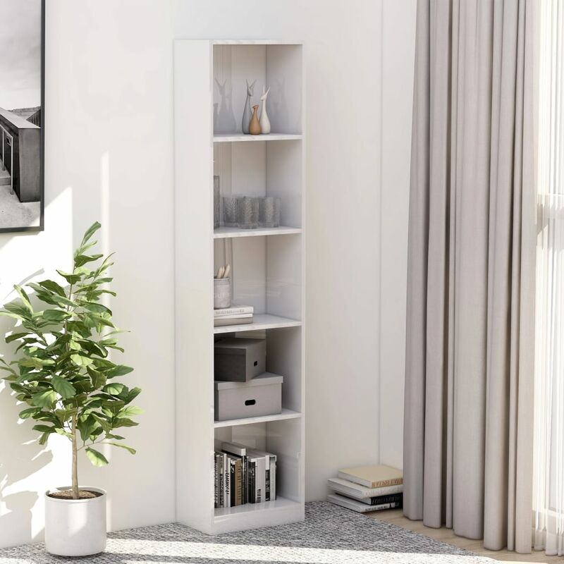 Libreria a 5 Ripiani Bianco Lucido 40x24x175 cm in Truciolato