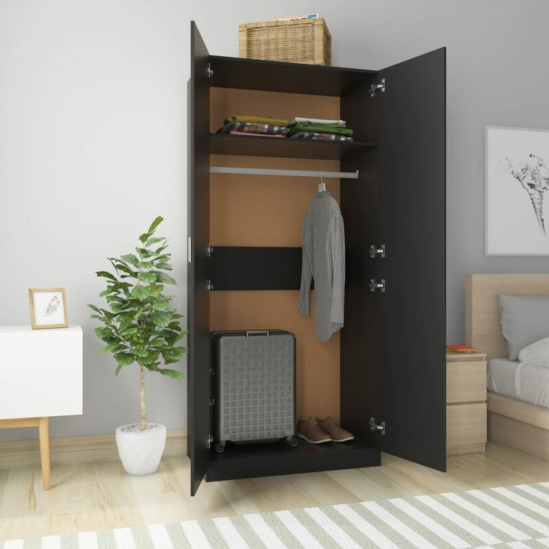 Il numero 1 del risparmio-ARMADIO 2 ANTE MODERNO CON 4 RIPIANI GUARDAROBA  80X40X180CM IN LEGNO NERO