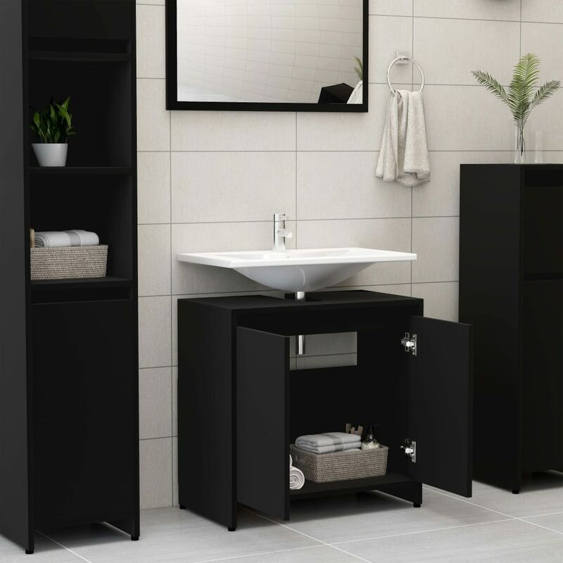 Armadio da Bagno Nero 60x33x58 cm in Truciolato