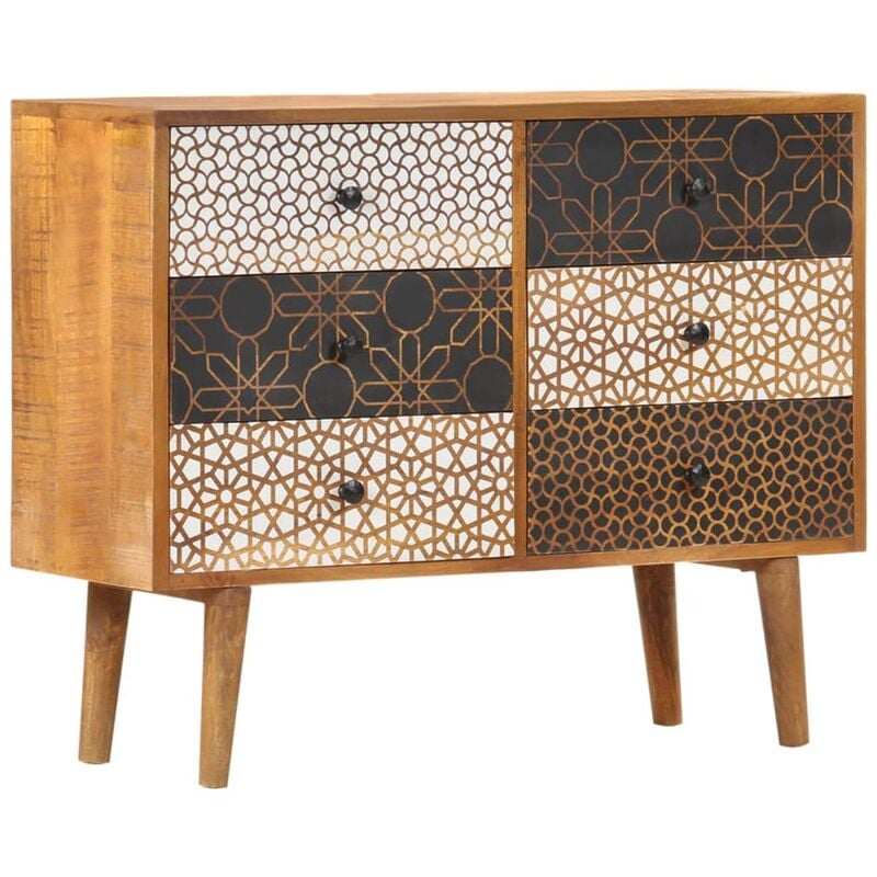 Credenza con Motivo Stampato 90x30x70 cm in Massello di Mango